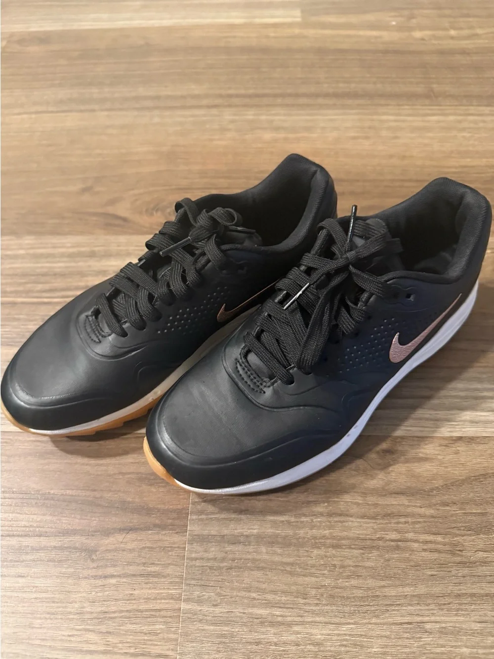 Nike Air Max 1 G Spikeless Golf Shoes Black Metallic Rose Gold / Bronze Gum Sole